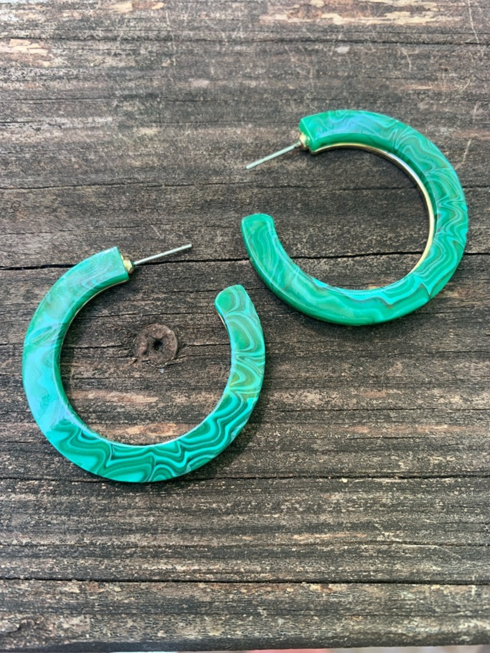 Handcrafted Green Malachite and Gold Hoop Earrings - Women Jewelry